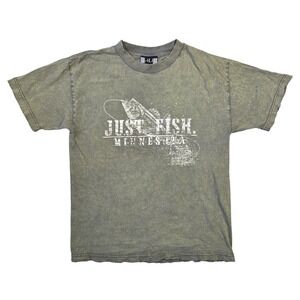 Vtg Unlimited Sportswear Mens T Shirt Just Fish Minnesota Distressed XL Outdoors